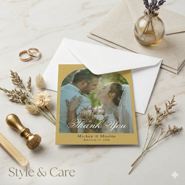 Cartão de Nota de Casamento com Texto Personalizad (Elegant Custom Text Photo Wedding Note Card)