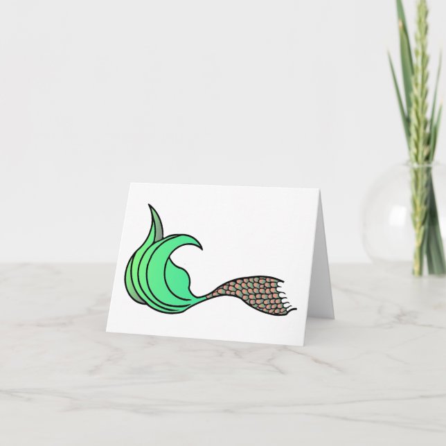 Cartão de Nota de Cauda de Sereia Verde e Laranja (Frente)