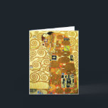 Cartão de Nota de Cumprimento Gustav Klimt<br><div class="desc">Cartão de nota do Gustav Klimt Fulfillment. Frieze de 1909. Completado durante a fase de ouro do Klimt, o Fulfillment apresenta um casal abrangente que se segura sob uma colcha multipadrão, com espirais, olhos, aves, peixes e outras formas. O fundo da obra apresenta as mesmas espirais de bronze que adorariam...</div>