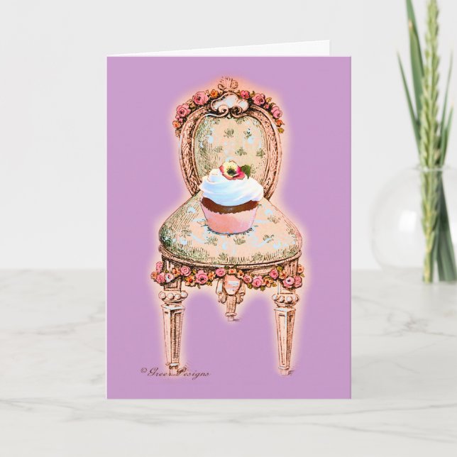 Cartão de Nota de cupcake e de Cadeira Vitoriana (Frente)