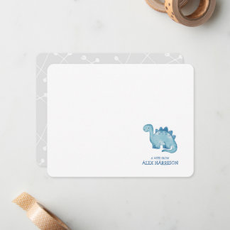 Cartão de Nota de Dinossauro Azul Cute Personaliza