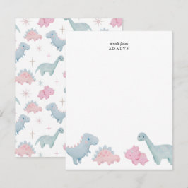 Cartão de Nota de Dinossauros Rosa para Crianças