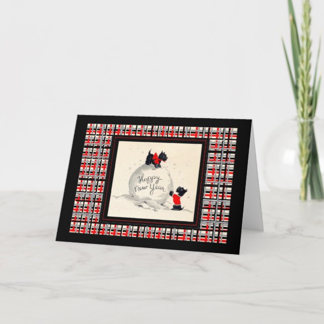 Cartão de Nota de Feliz ano novo Scottie Dog (Frente)