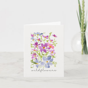 Cartão de Nota de Flor Silvestre Rosa em Aquarela 
