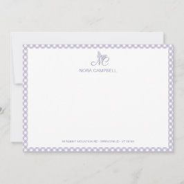Cartão de Nota de Gingham de Lavanda Monograma Ele