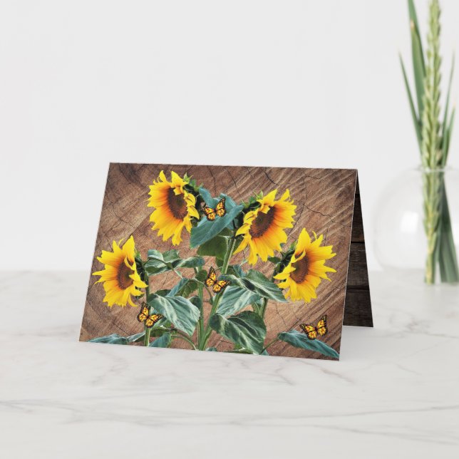 Cartão de Nota de Girassóis Borboletas Quadro de C (Frente)