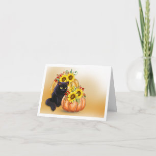 Cartão de Nota de Halloween Preto bonito e Pumpkin