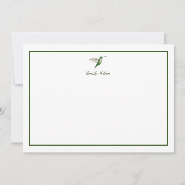 Cartão de Nota de Hummingbird Verde Personalizado (Frente)
