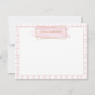 Cartão de Nota de Insígnia de Aquarela Rosa Chic
