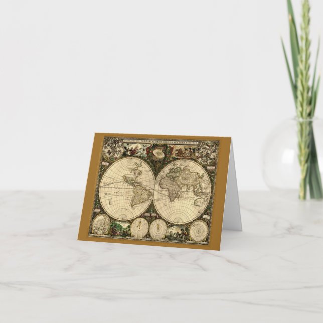 Cartão de Nota de Mapa do Velho Mundo (Frente)