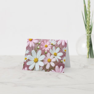 Cartão de Nota de Margaridas Rosa e Branco