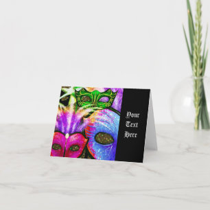 Cartão de Nota de Máscaras Mardi Gras Coloridas