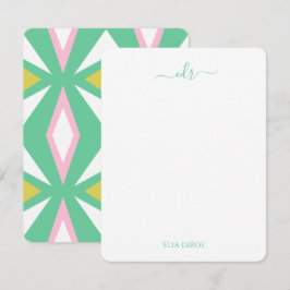 Cartão de Nota de Monograma de Diamante Rosa e Ver