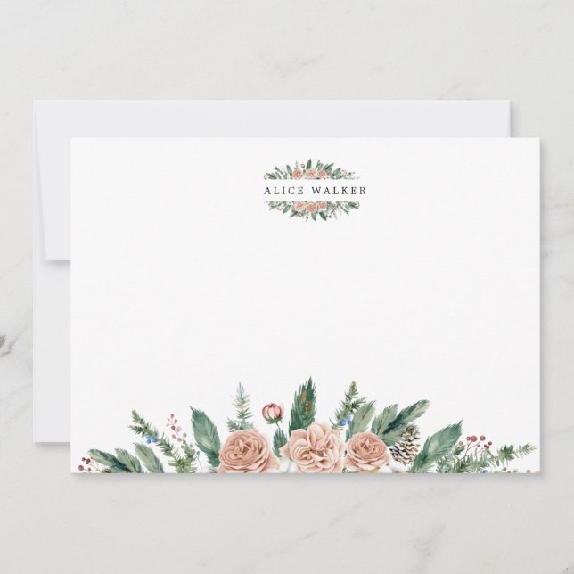 Cartão de Nota de Monograma Elegante com Flora de  (Frente)