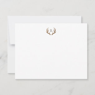 Cartão de Nota de Monotgrama Rustic Antlers