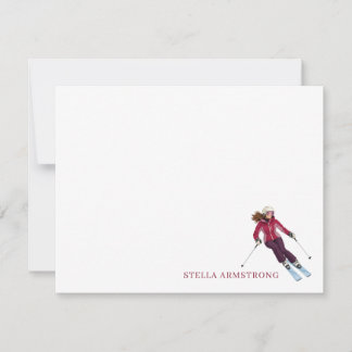 Cartão de Nota de Mulher Esquiadora Personalizado