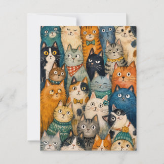 Cartão de Nota de Multidão de Gatos Caprichosos pa