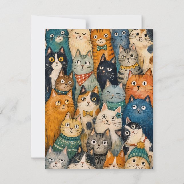 Cartão de Nota de Multidão de Gatos Caprichosos pa (Frente)