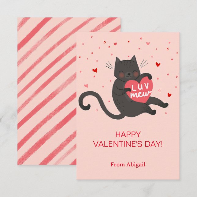 Cartão de Nota de Namorados para Crianças de Gato  (Frente/Verso)