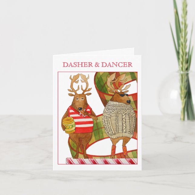 Cartão de Nota de Natal DASHER DANCER (Frente)