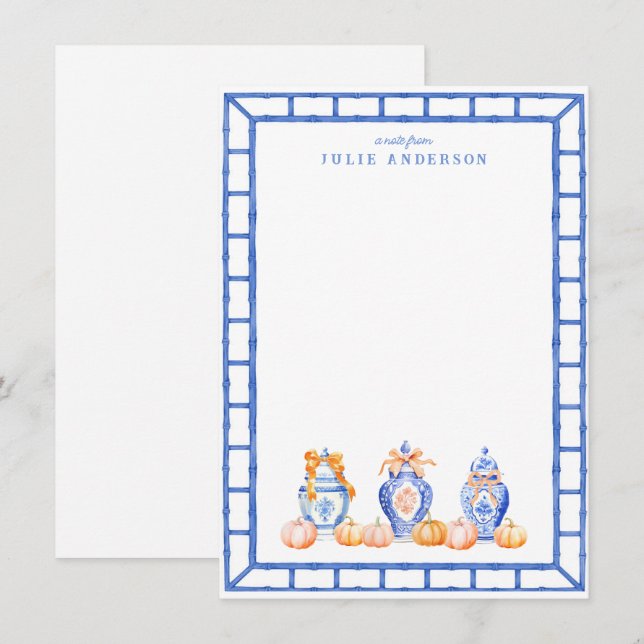 Cartão de Nota de Ova de Abate Chinoiserie Ginger (Frente/Verso)