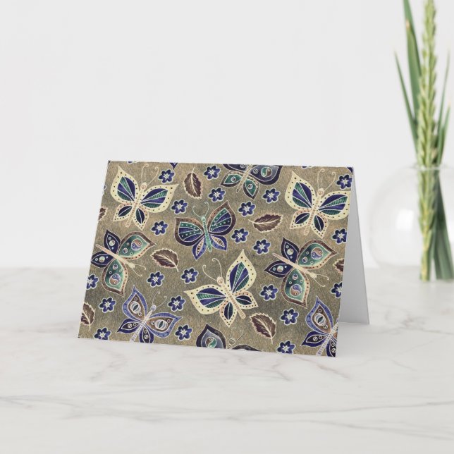 Cartão de Nota de Padrão de Borboleta Azul Whimsic (Frente)