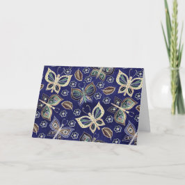 Cartão de Nota de Padrão de Borboleta Azul Whimsic