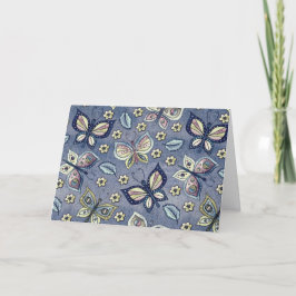 Cartão de Nota de Padrão de Borboleta Azul Whimsic