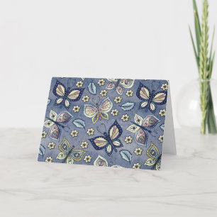 Cartão de Nota de Padrão de Borboleta Azul Whimsic