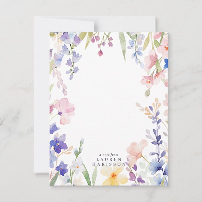 Cartão de Nota de Papelaria de Flores Silvestres e (Frente)