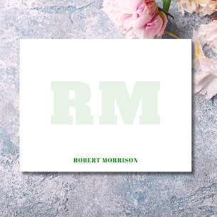 Cartão de Nota de Papelaria Monograma Verde Flores