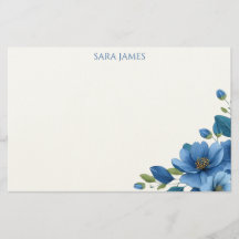 Cartão de Nota de Papelaria Pessoal Floral Azul El