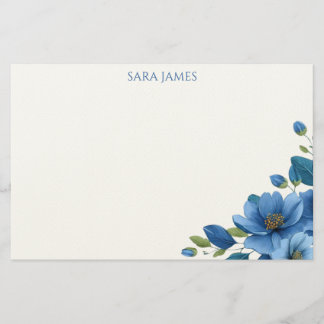 Cartão de Nota de Papelaria Pessoal Floral Azul El