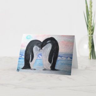 Cartão de Nota de Pássaro de Amor Pinguim