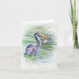 Cartão de Nota de Pesca Herão de Cores Aquáticas