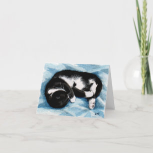 Cartão de Nota de Pintura de Gato Tuxedo com Sono