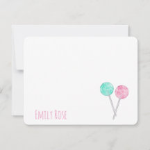 Cartão de Nota de Pirulitos de Aquarela Personaliz