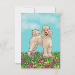 Cartão de Nota de Poodle Branco e Flores de Aquare