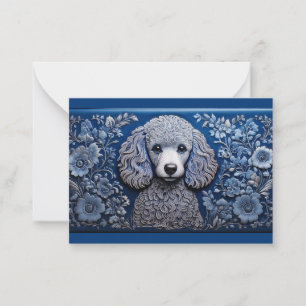 Cartão de Nota de Poodle de Arte Folclada Azul