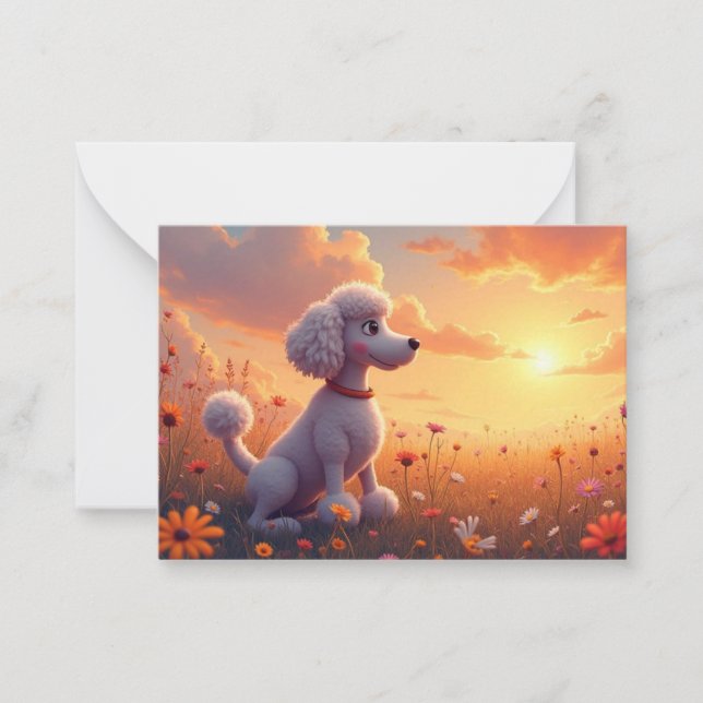 Cartão de Nota de Poodle de Cartoon (Frente)