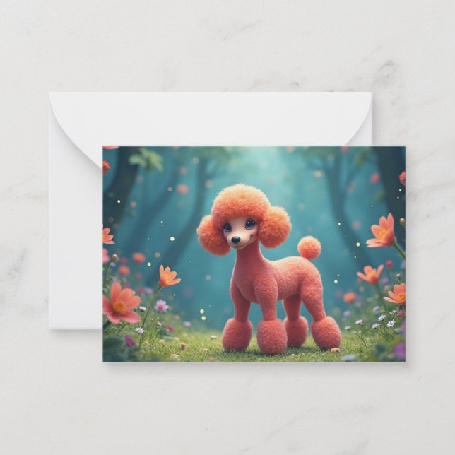 Cartão de Nota de Poodle de Cartoon em Cute (Frente)