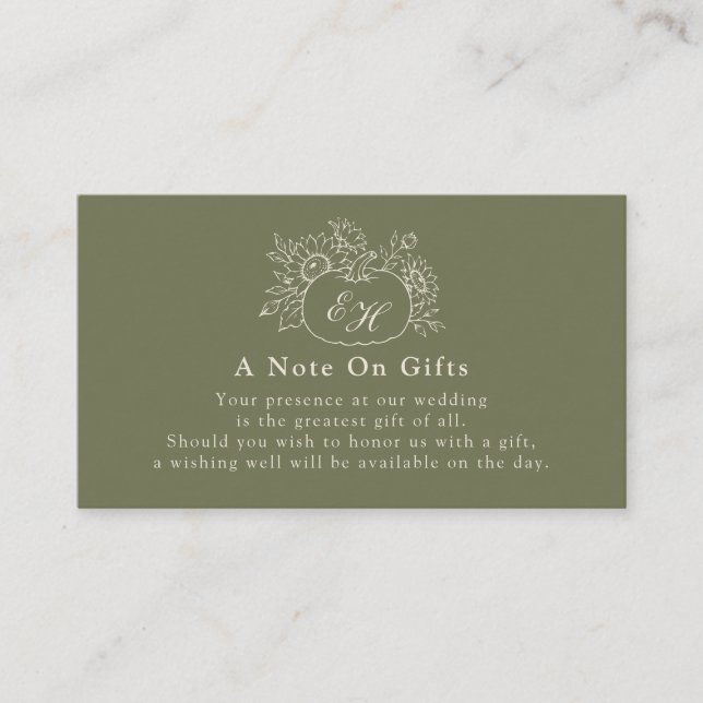 Cartão de Nota de Presente de Casamento Olive Sage (Frente)