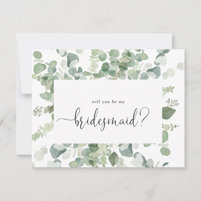 Cartão de Nota de Proposta Eucalyptus Bridesmaid V (Frente)