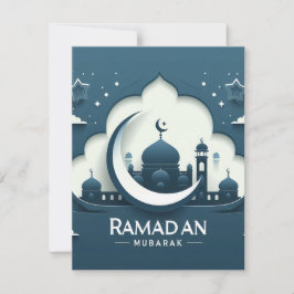 Cartão De Nota De Ramadão Mubarak Moderno Azul E B