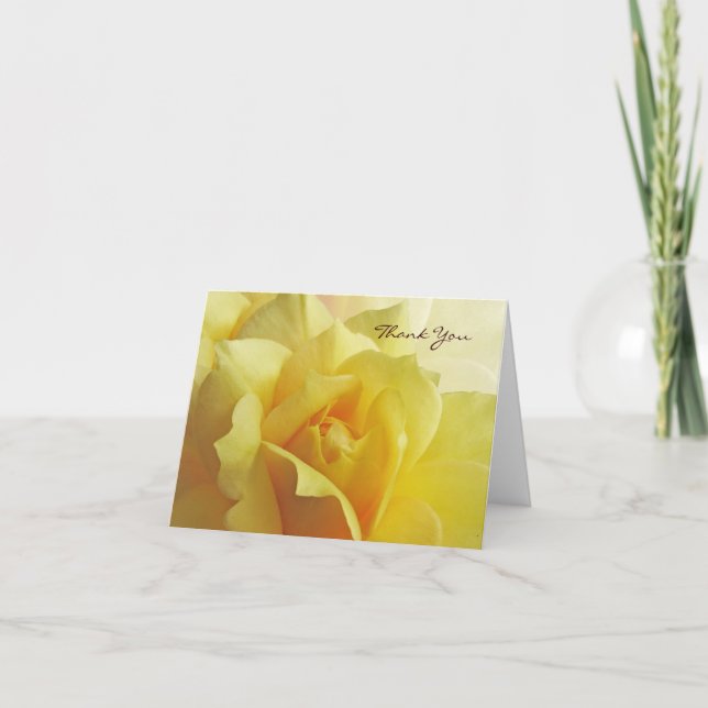 Cartão de Nota de Rosa Amarelo Obrigado (Frente)