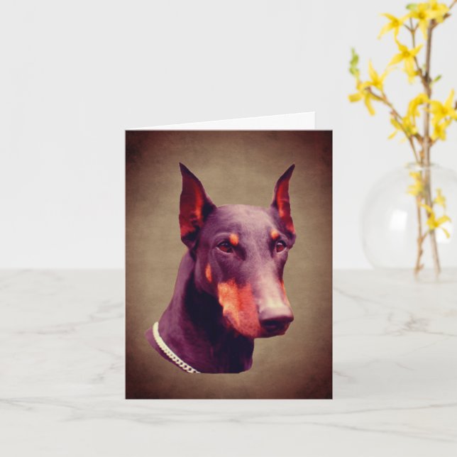 Cartão de Nota de Rosto Doberman Pinscher (Flor Amarela)