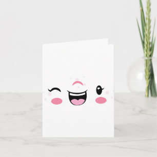 Cartão de Nota de Rosto Kawaii, Piscando A Rosa