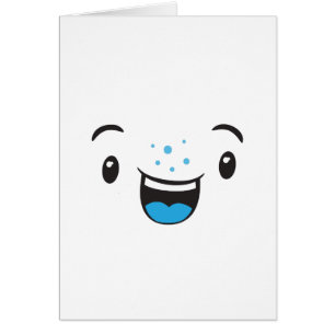 Cartão de Nota de Rosto Kawaii Sorridente Azul