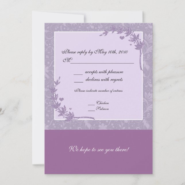 Cartão de Nota de RSVP de Casamento Lavanda (Frente)