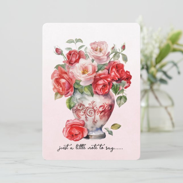 Cartão de Nota de Vaso de Rosas Vermelhas (Em pé/Frente)
